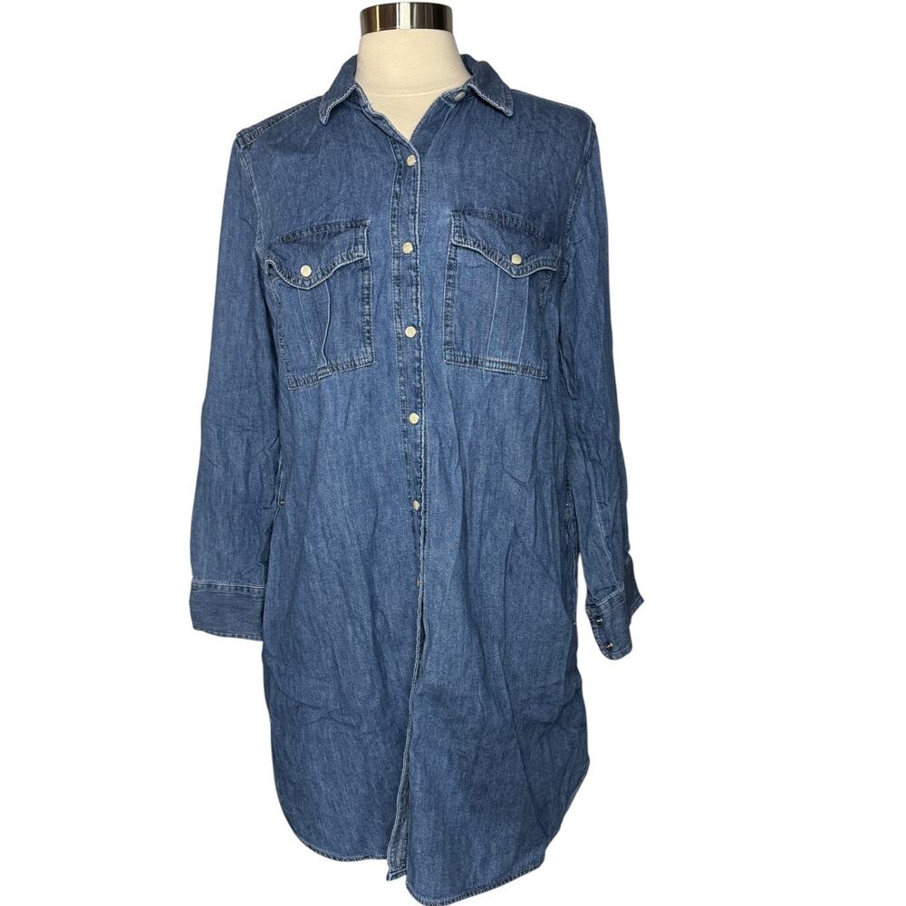 Gap Medium Blue Denim Shirt Dress Button Front Long Sleeve 100% Cotton